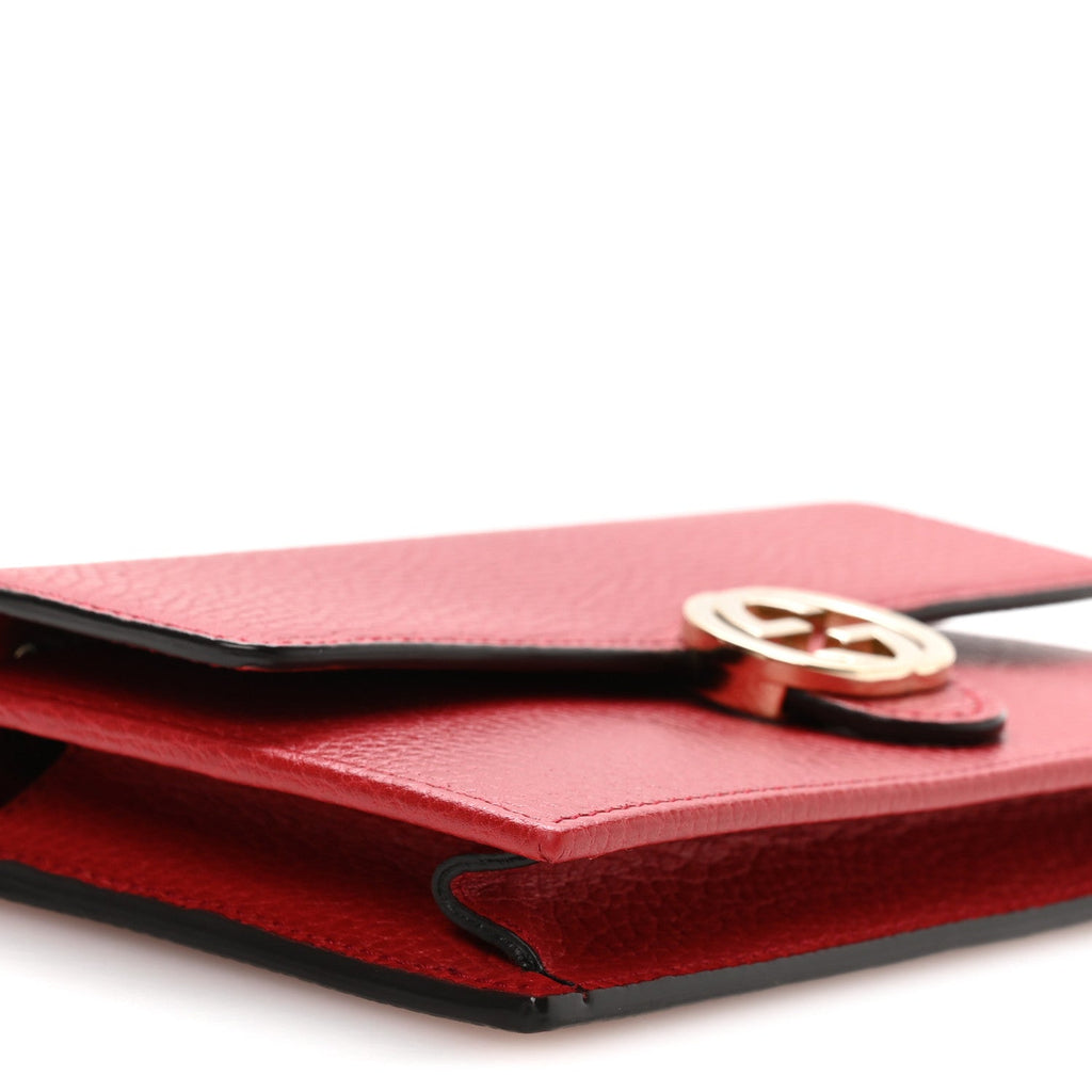 Dollar Calfskin Interlocking G Chain Wallet Red
