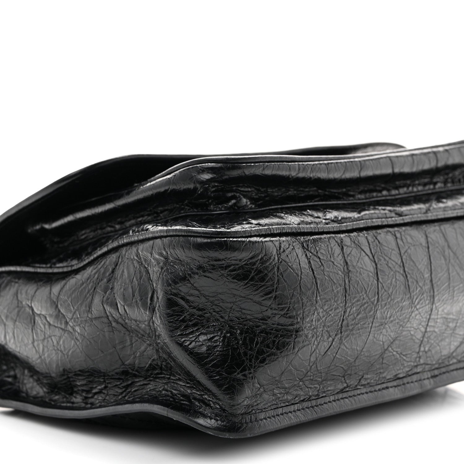 Crinkled Calfskin Matelasse Monogram Large Niki Chain Satchel Black