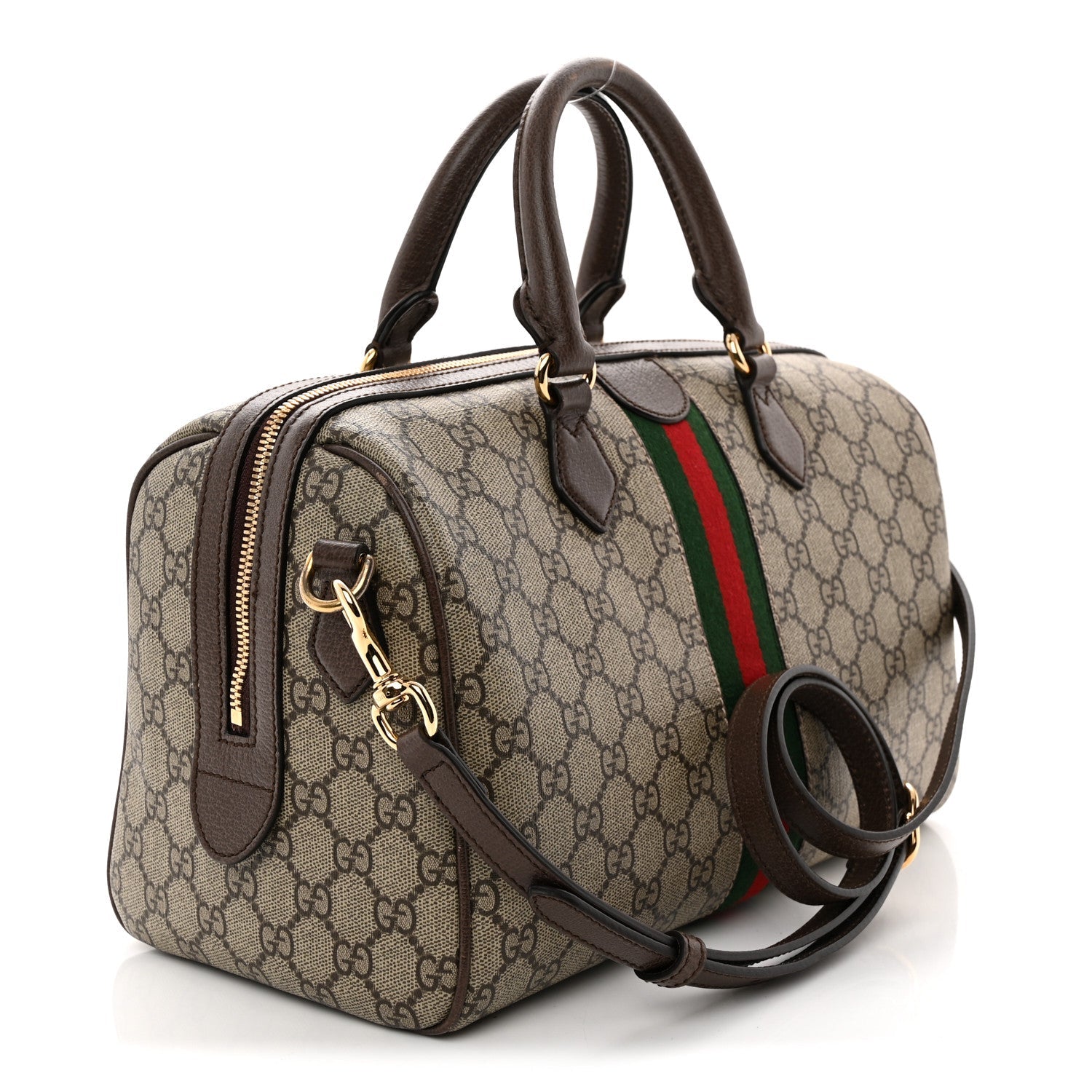 GG Supreme Monogram Web Medium Ophidia Top Handle Bag Beige Ebony