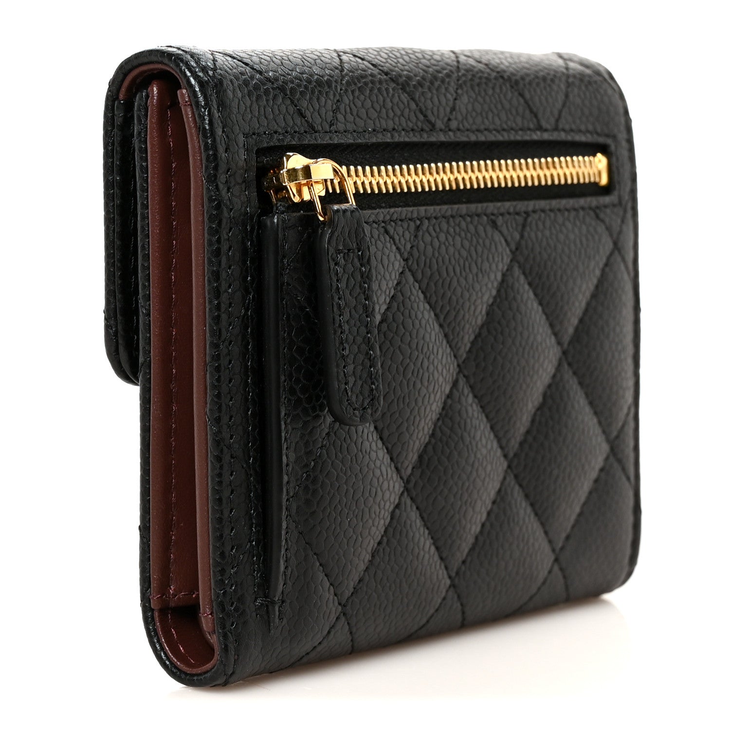 Caviar Quilted Compact Flap Wallet Black