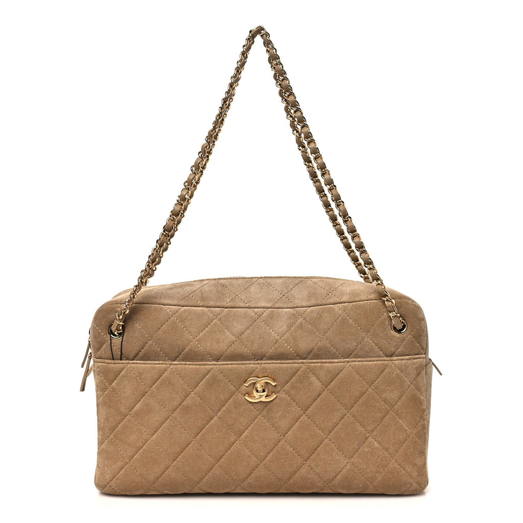 Suede Calfskin Quilted Camerissimo Case Beige