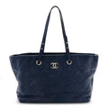 Glazed Calfskin Large On The Road Tote Dark Blue