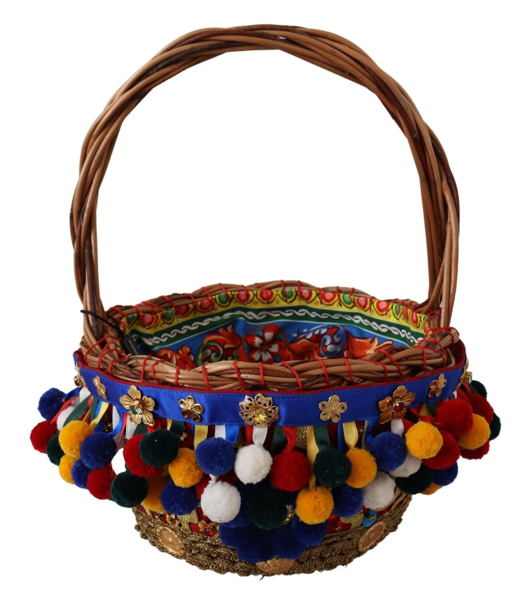 Dolce & Gabbana Multicolor Cotton Embellished Agnese Basket Tote Women's Bag
