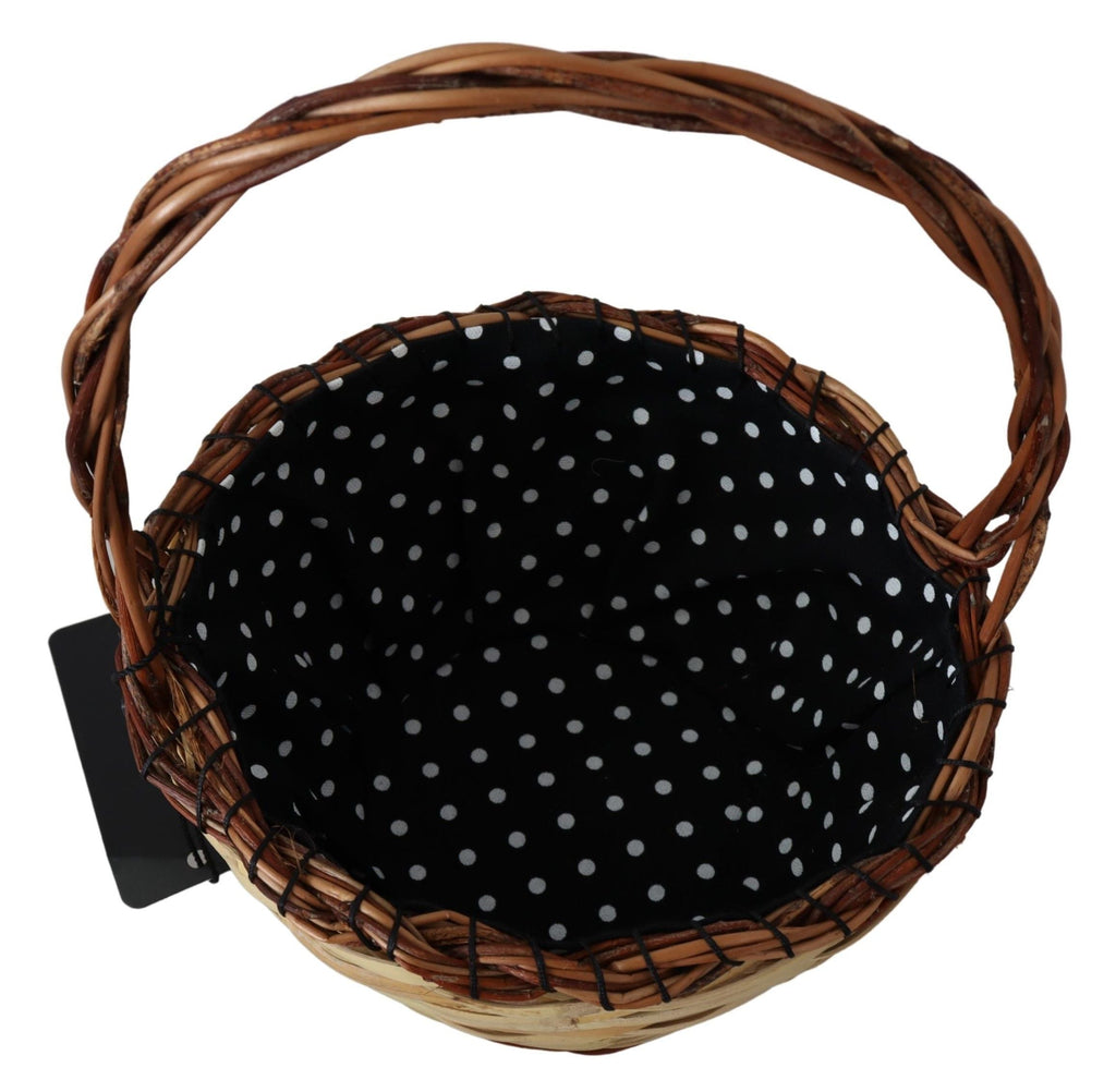 Dolce & Gabbana Beige Wood Wicker Rattan Basket Tote Women's Bag
