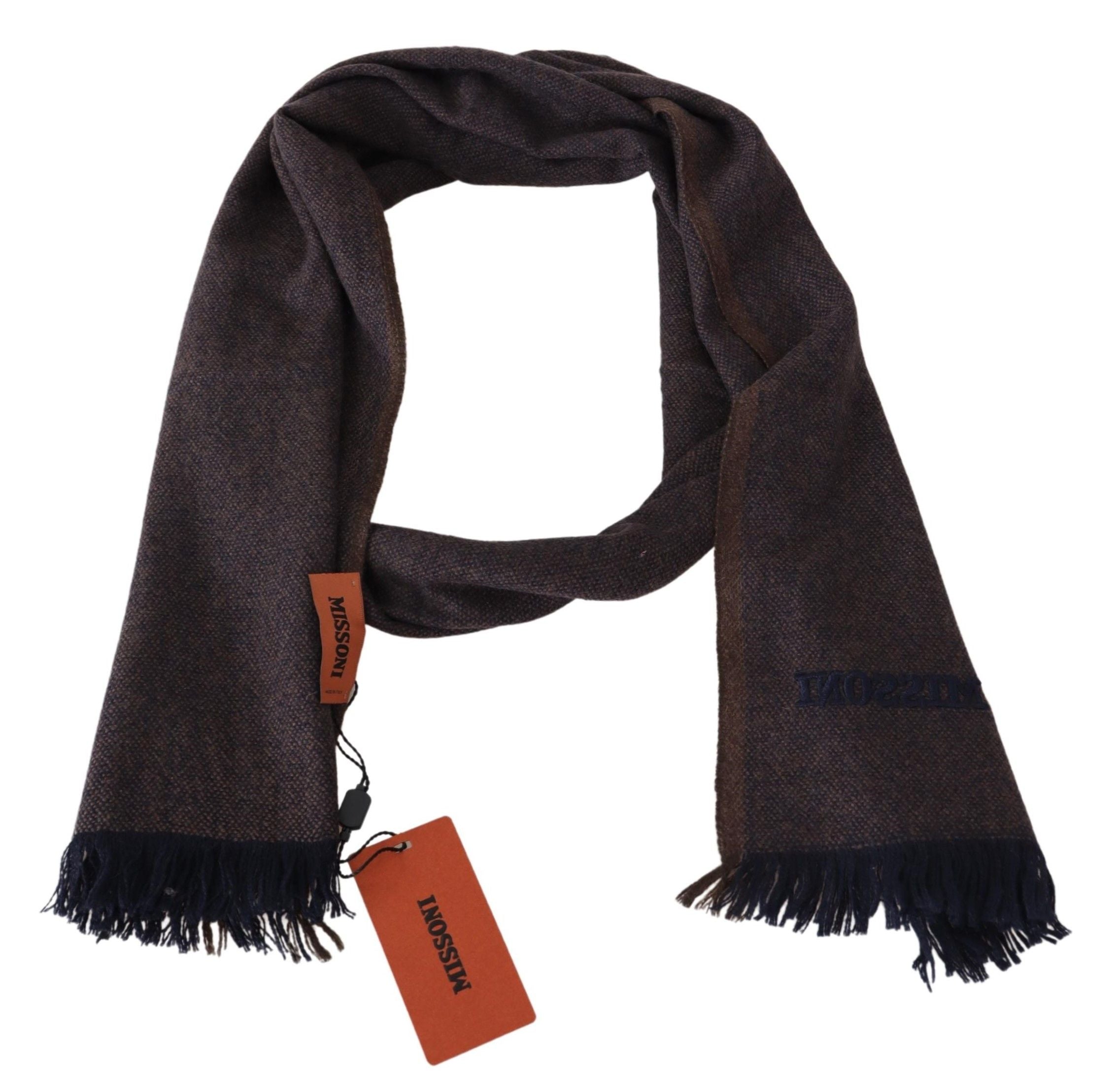 Missoni Brown 100% Cashmere Unisex Neck Wrap Fringes Men's Scarf