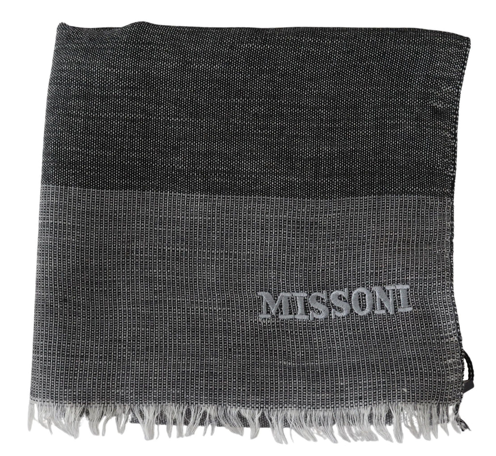 Missoni Gray Striped Wool Unisex Neck Wrap Fringes Men's Scarf