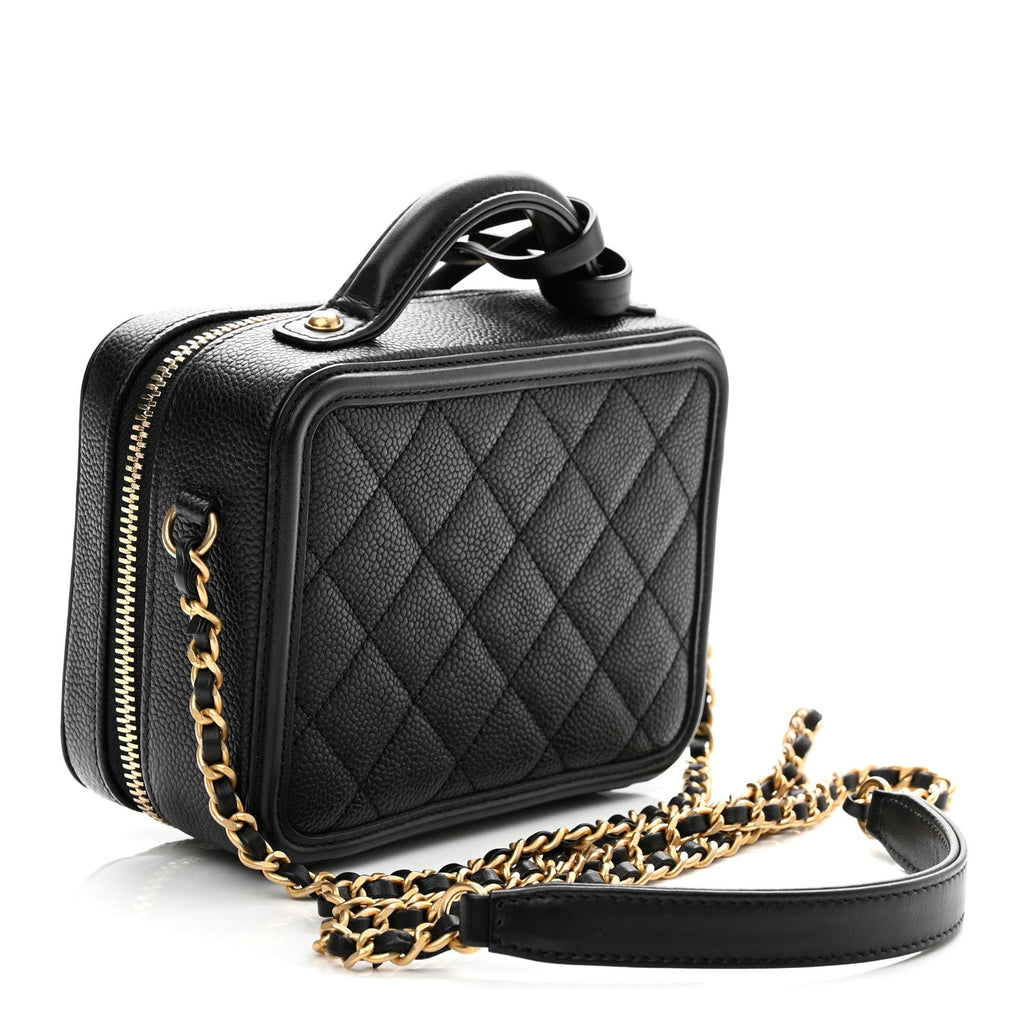 Caviar Quilted Small CC Filigree Vanity Case Black