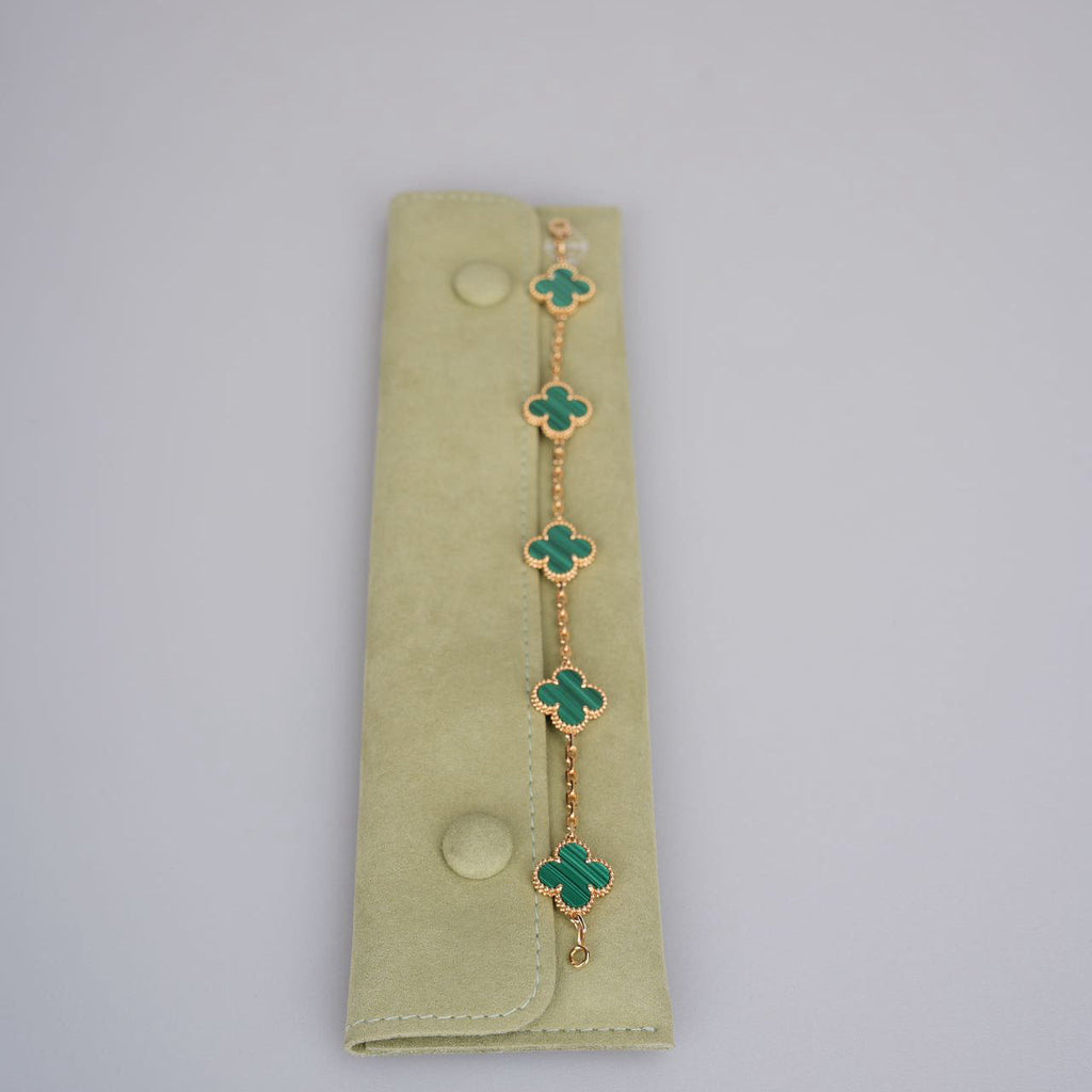 Van Cleef & Arpels Vintage Alhambra 5 Motif Bracelet Yellow Gold Malachite 2019