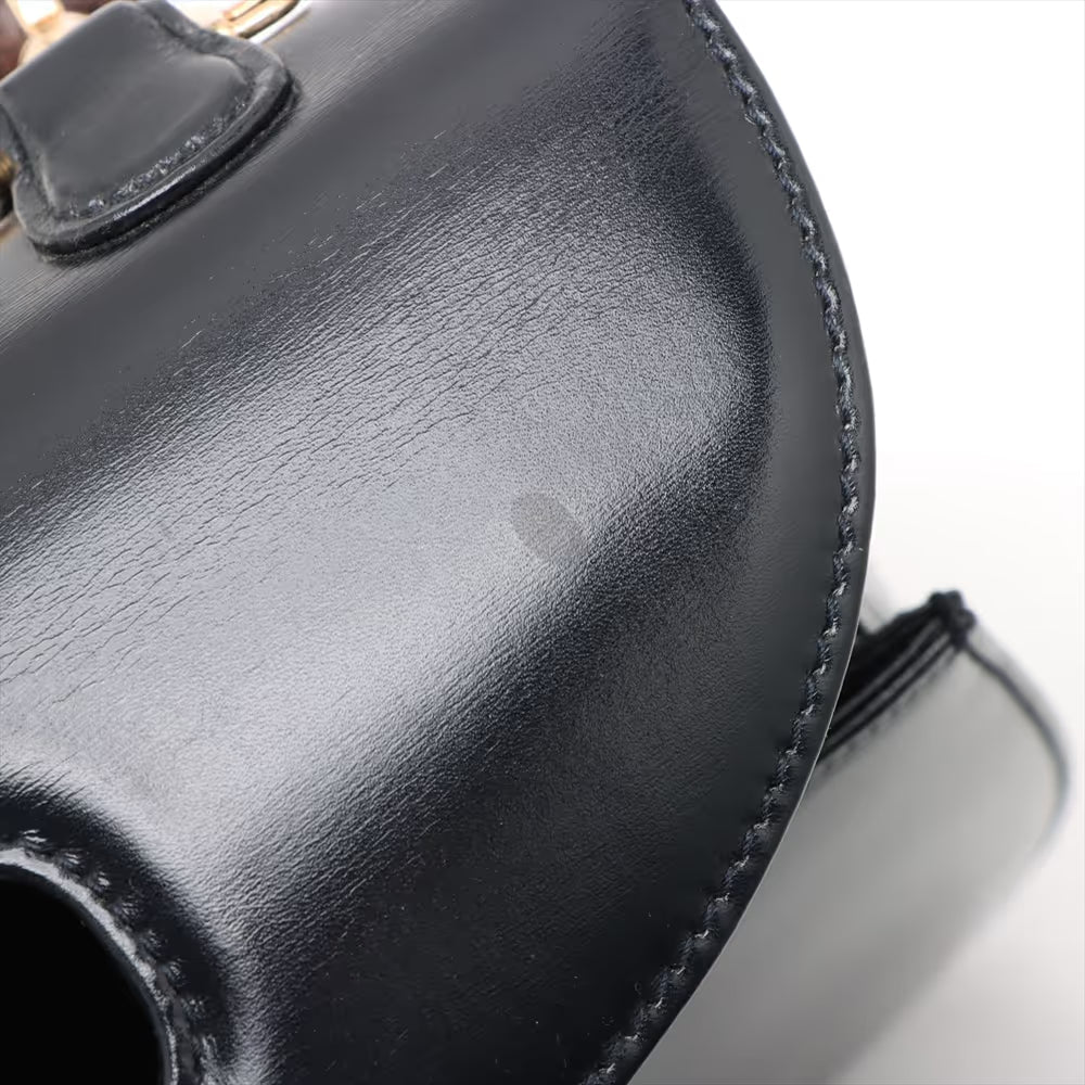 Gucci Bamboo Leather Two-Way Handbag Navy Blue