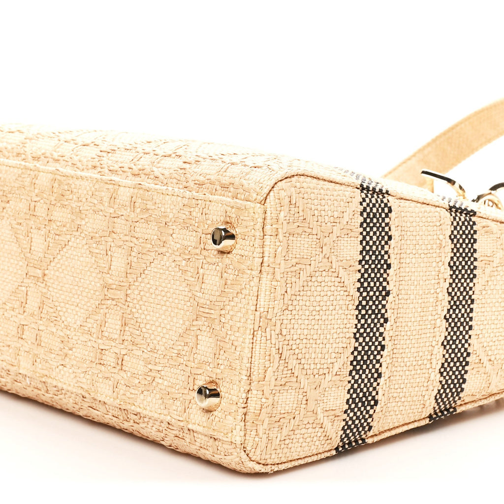 Raffia Woven Cannage Embroidered Medium Lady D-Lite Natural Black