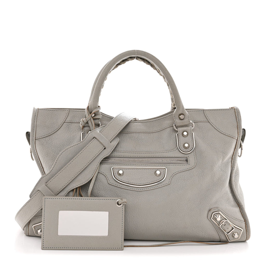 Chevre Silver Metallic Edge Hardware City Gris Glace