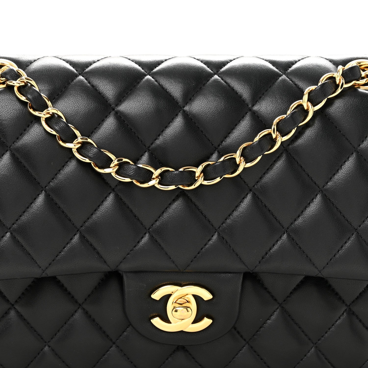 Lambskin Quilted Medium Double Flap Black