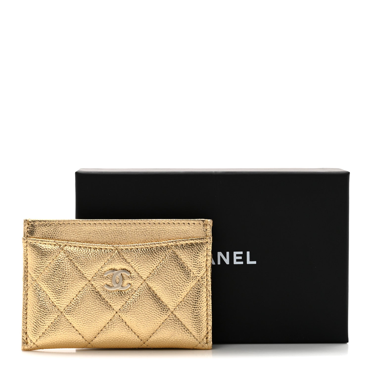 Metallic Caviar Quilted Card Holder Gold