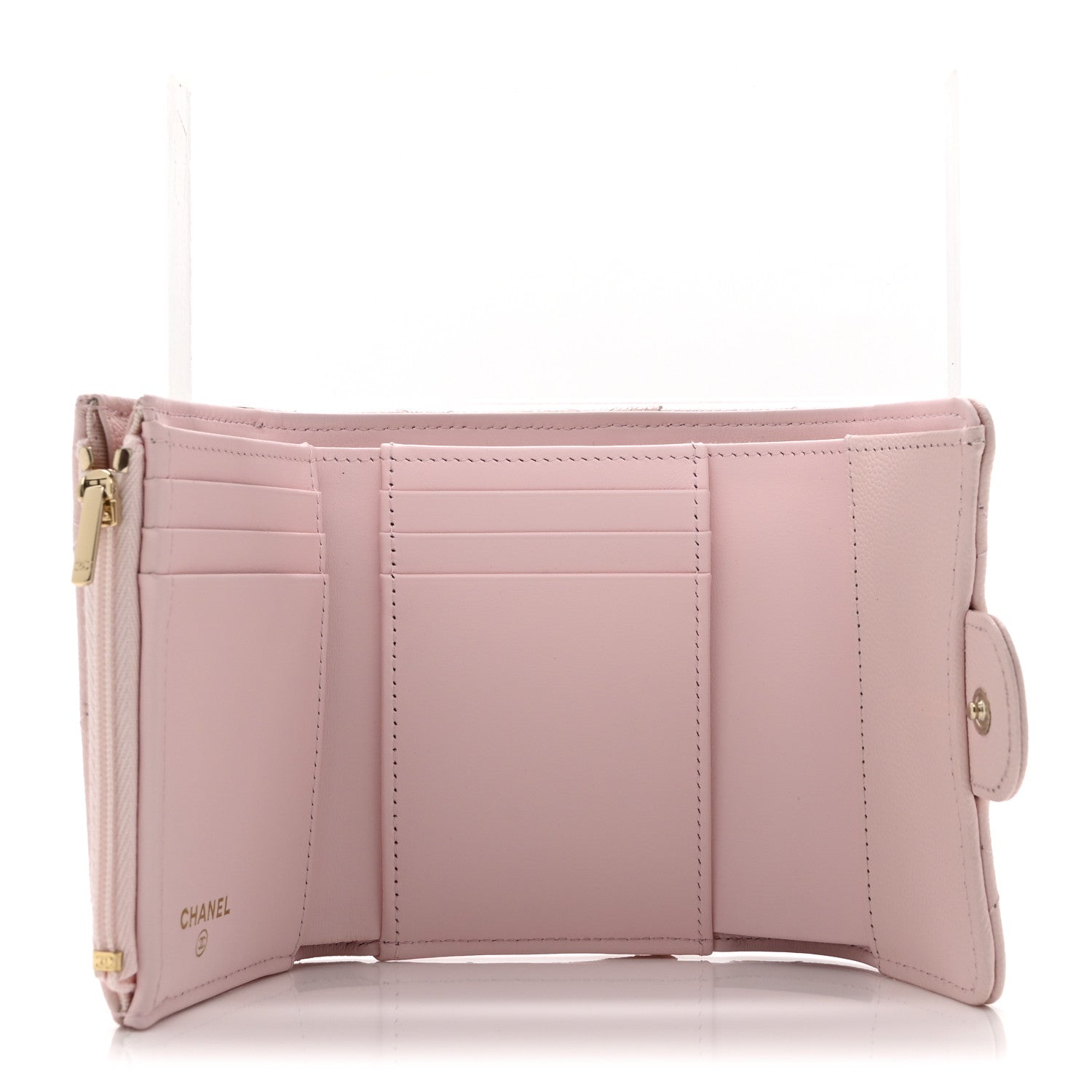 Caviar Quilted Compact Flap Wallet Light Pink Light Pink