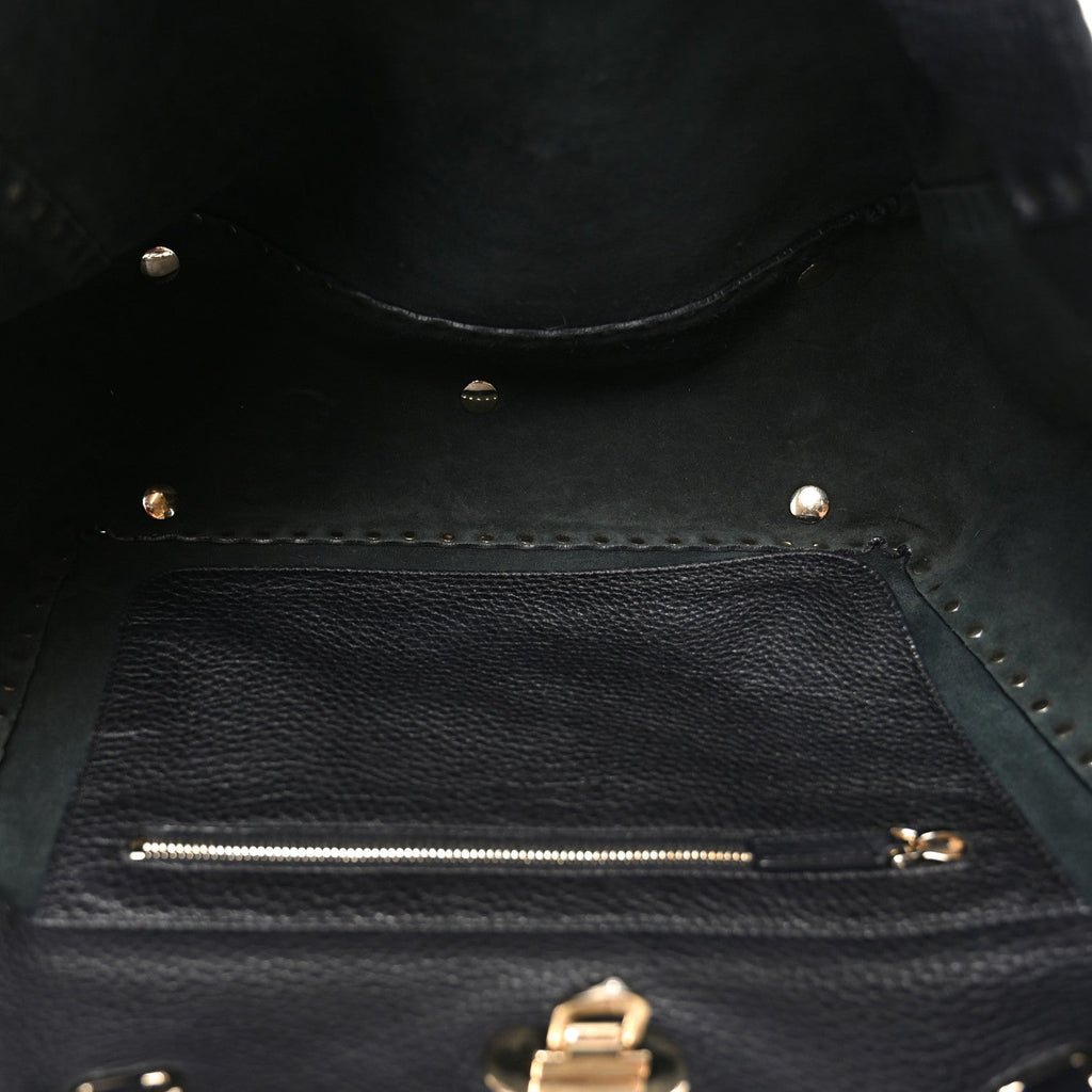 Vitello Medium Rockstud Tote Black