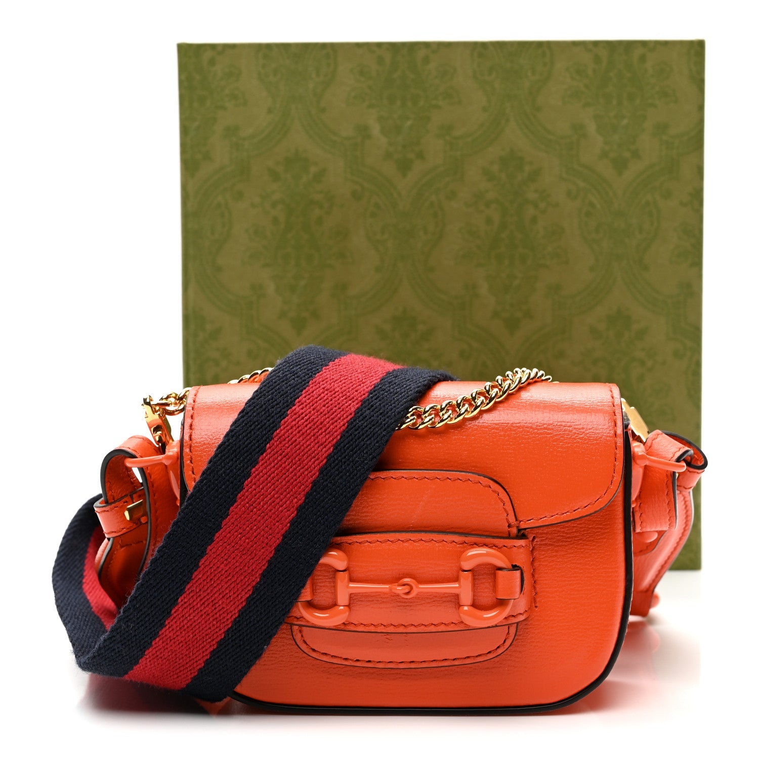 Azalea Calfskin Web Monochrome Horsebit 1955 Wallet On Strap Orange