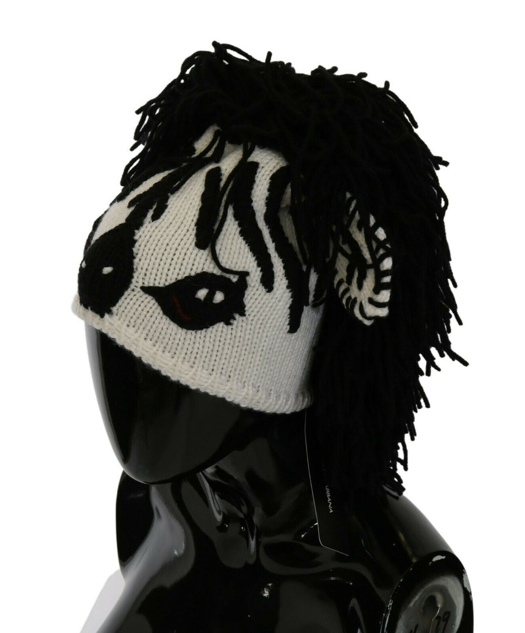 Dolce & Gabbana Black White Knitted Cashmere Animal Design Women's Hat