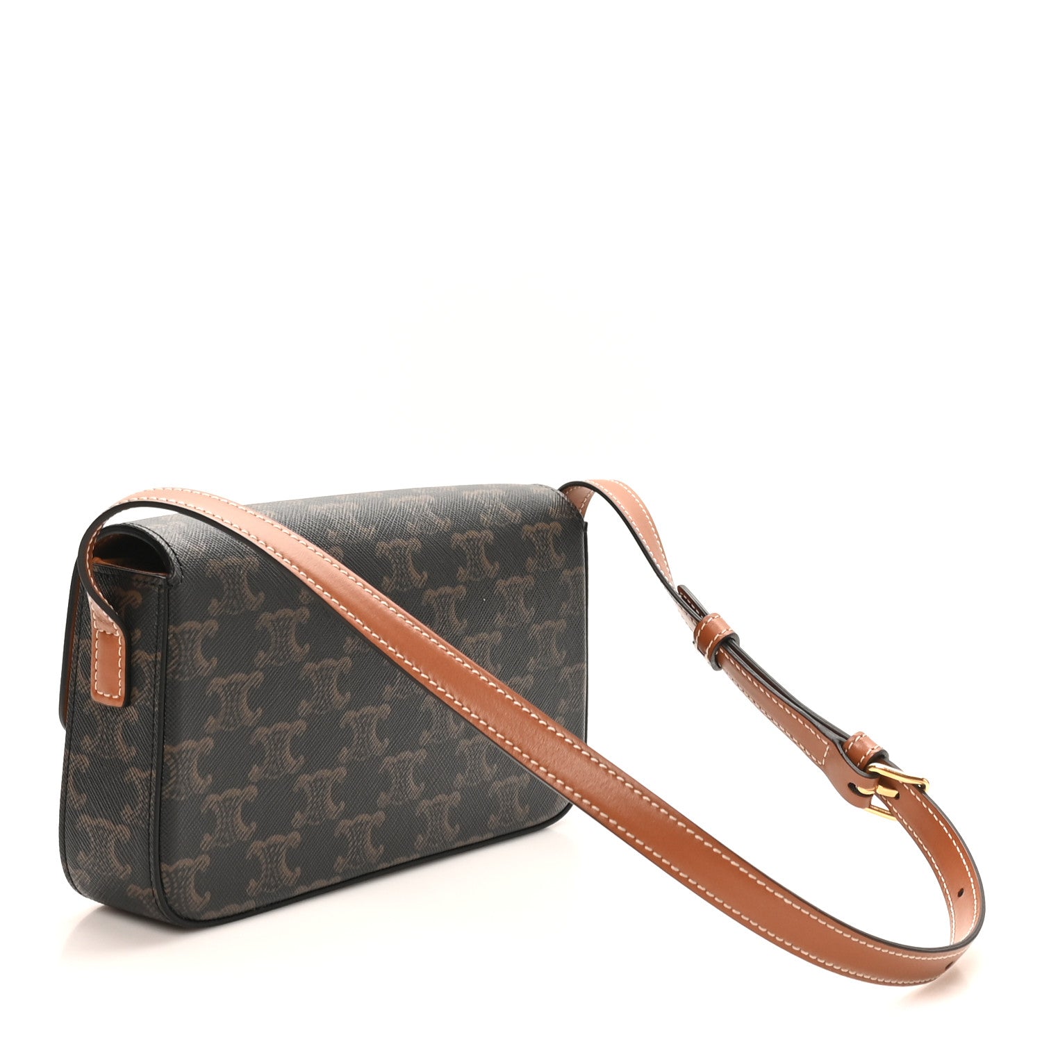 Canvas Calfskin Triomphe Shoulder Bag Tan