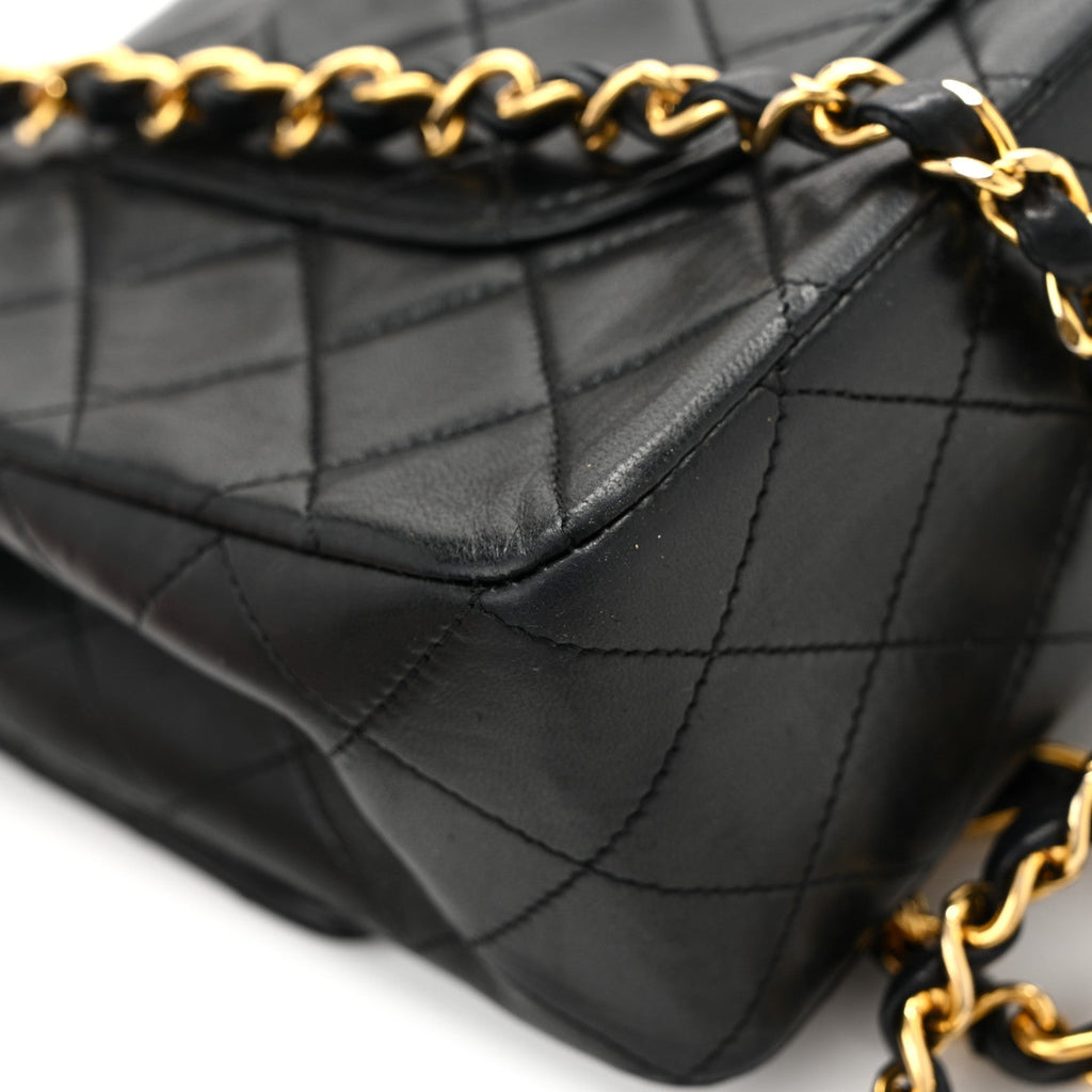 Lambskin Quilted Medium Double Flap Black