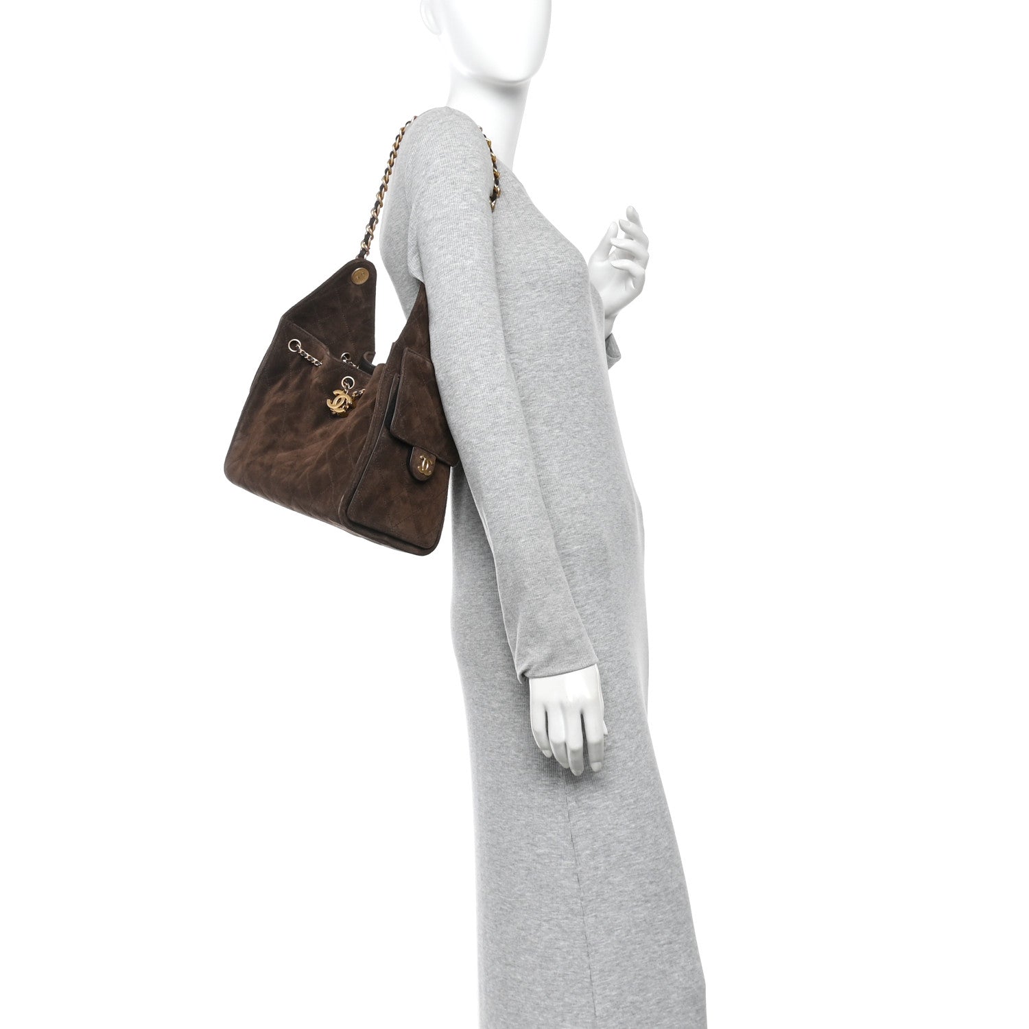 Suede Quilted Small Chanel 25 Handbag Dark Brown