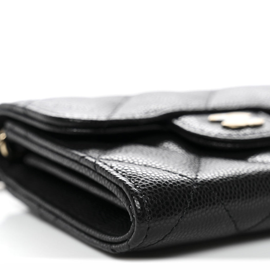 Caviar Quilted Flap Card Holder On Chain Black