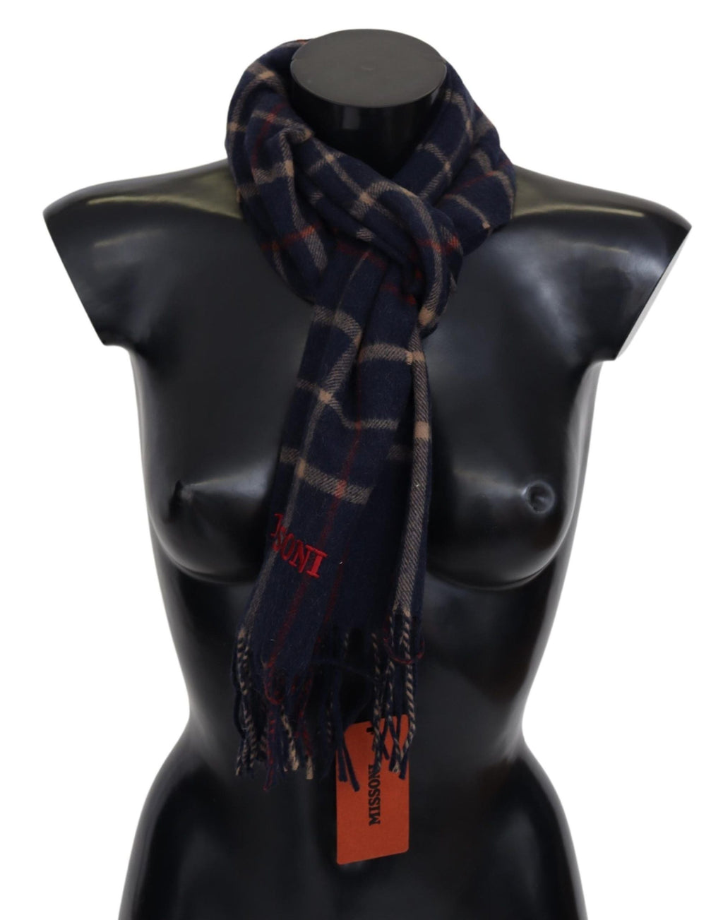 Missoni Black Checkered Unisex Neck Wrap Fringes Men's Scarf