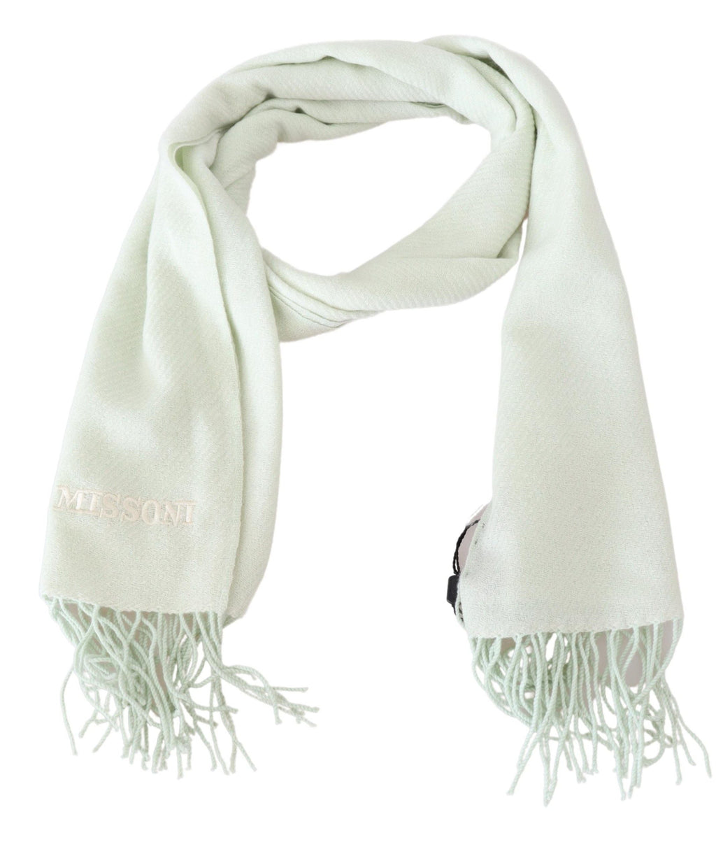 Missoni Light Green Pattern Cashmere Unisex Wrap Fringes Men's Scarf