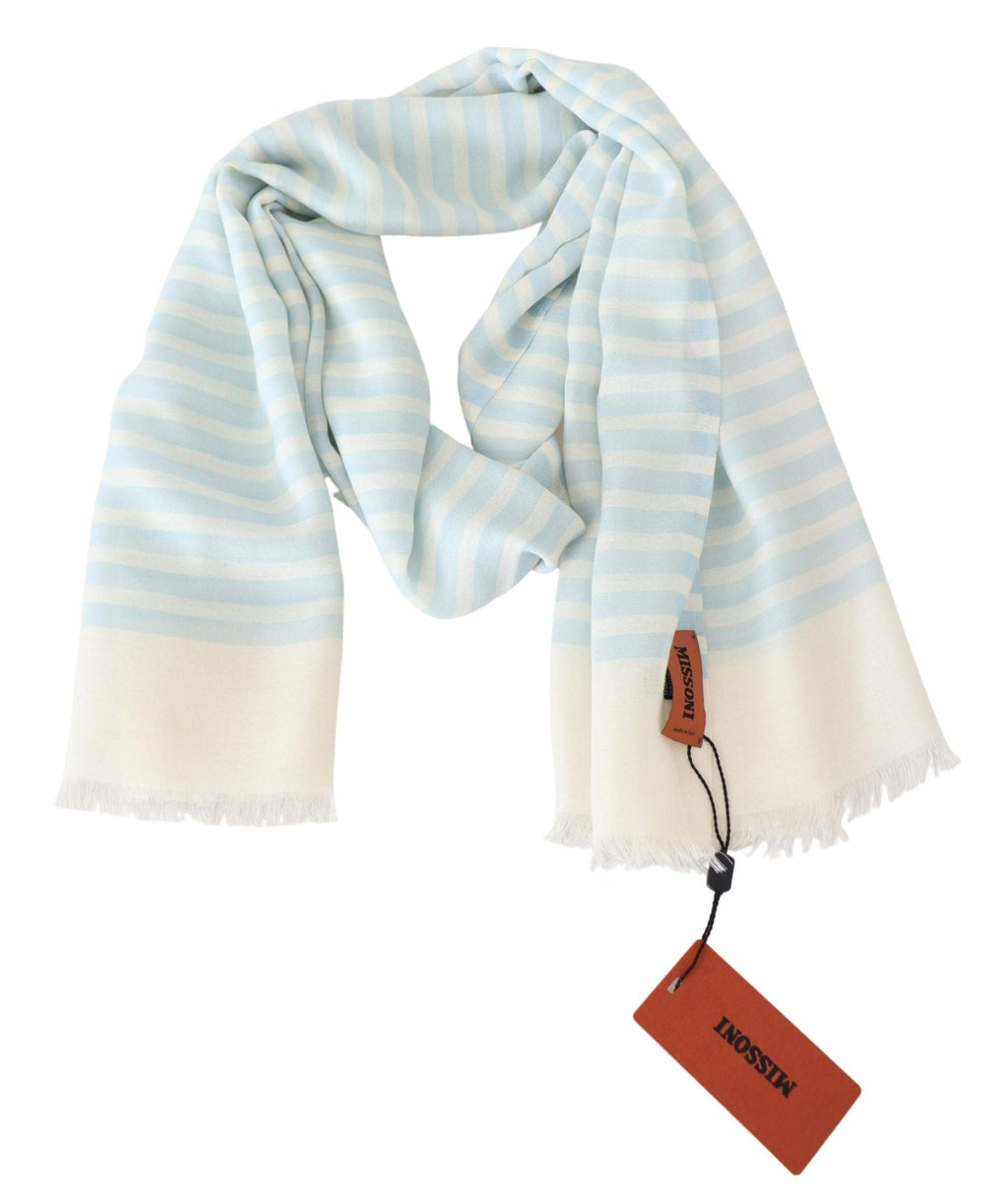 Missoni Blue White Lined Cashmere Unisex Wrap Men's Scarf