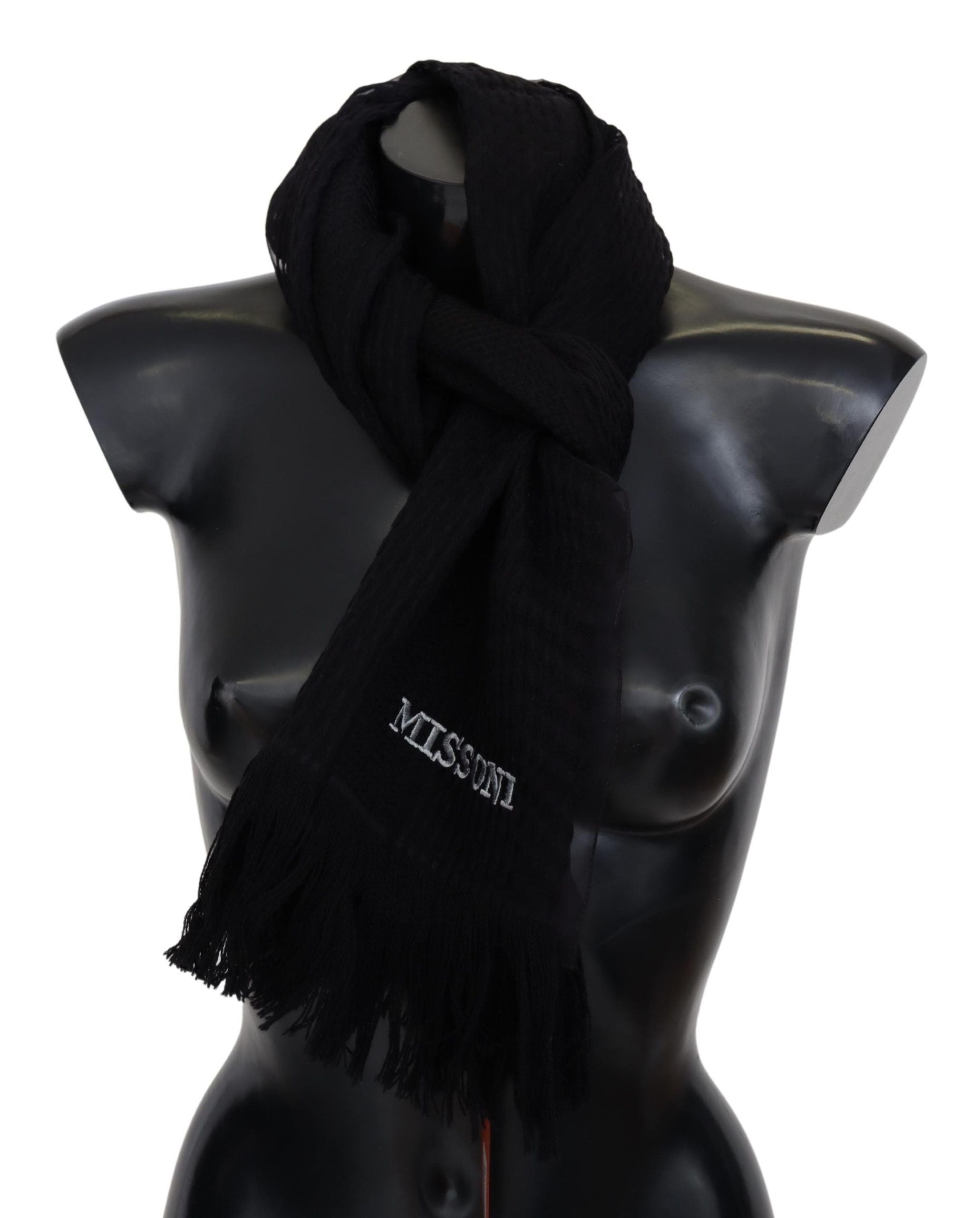 Missoni Black Wool Unisex Neck Warmer Wrap Men's Scarf