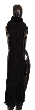 Dolce & Gabbana Black Virgin Wool Knitted Wrap Shawl Women's Scarf