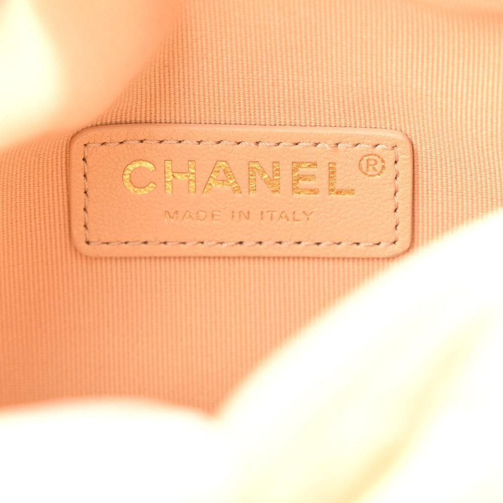 Shiny Crumpled Lambskin Quilted Small Preppy Pocket Camera Case Beige