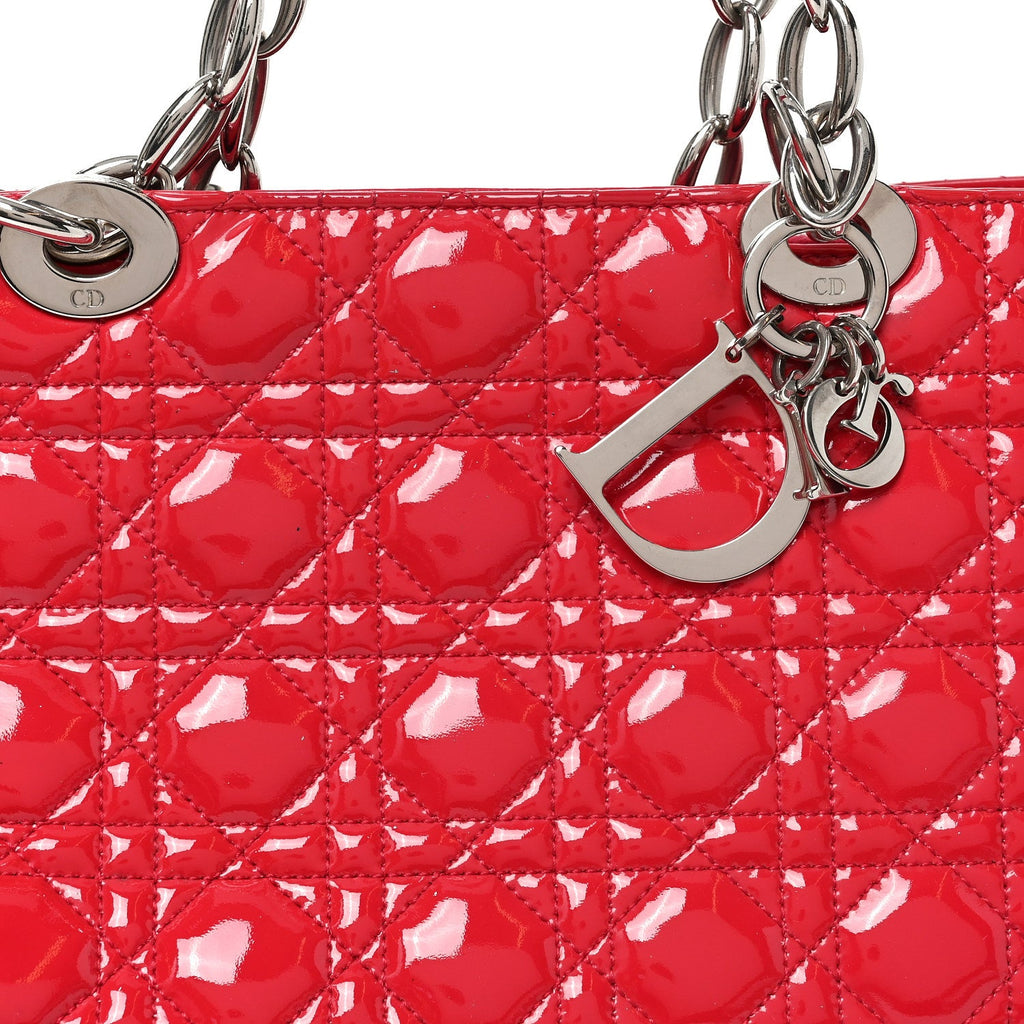 Patent Cannage Large Dior Soft Shopping Tote Red