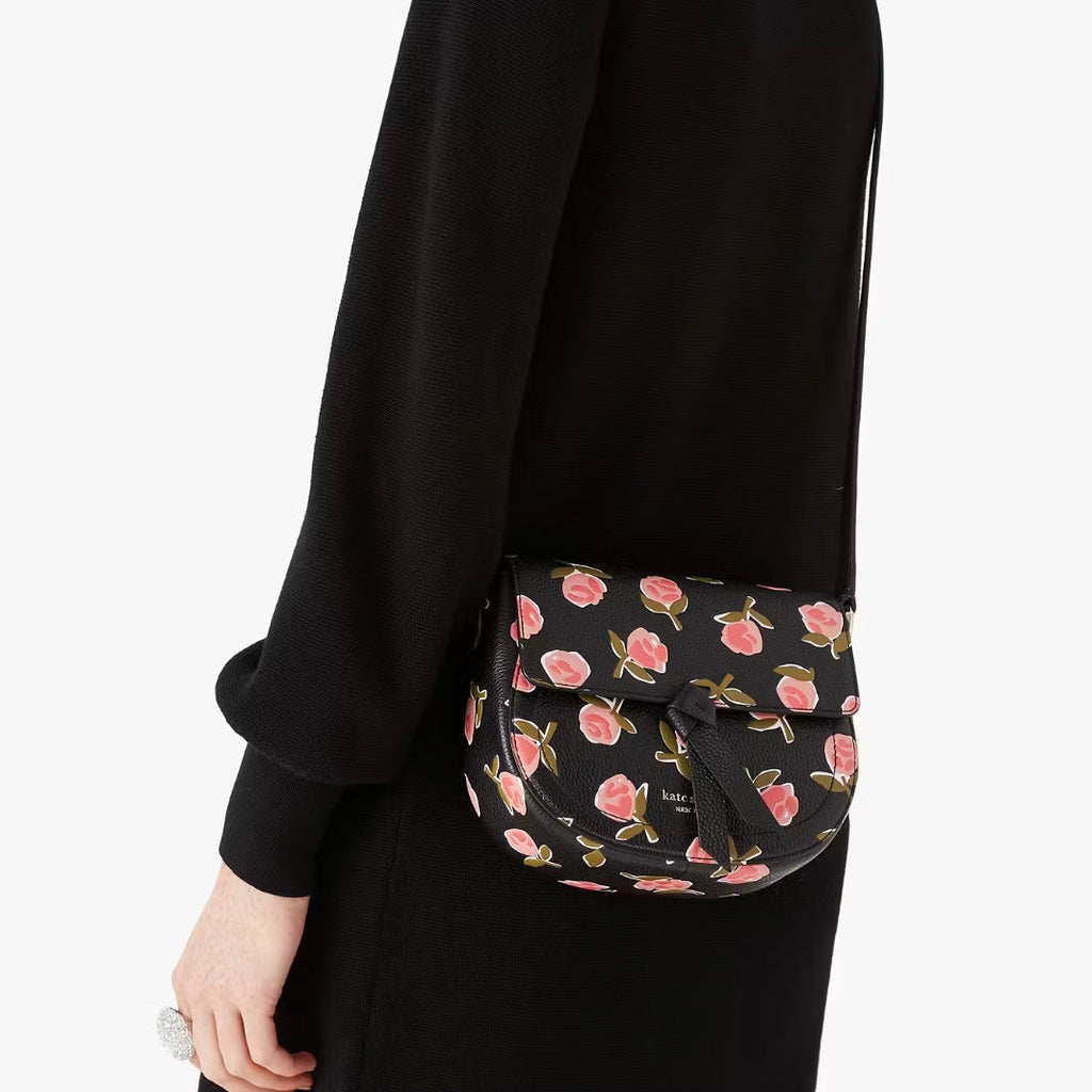 KATE SPADE Knott Ditsy Rose Medium Saddle Crossbody