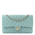 Caviar Quilted Medium Double Flap Light Blue