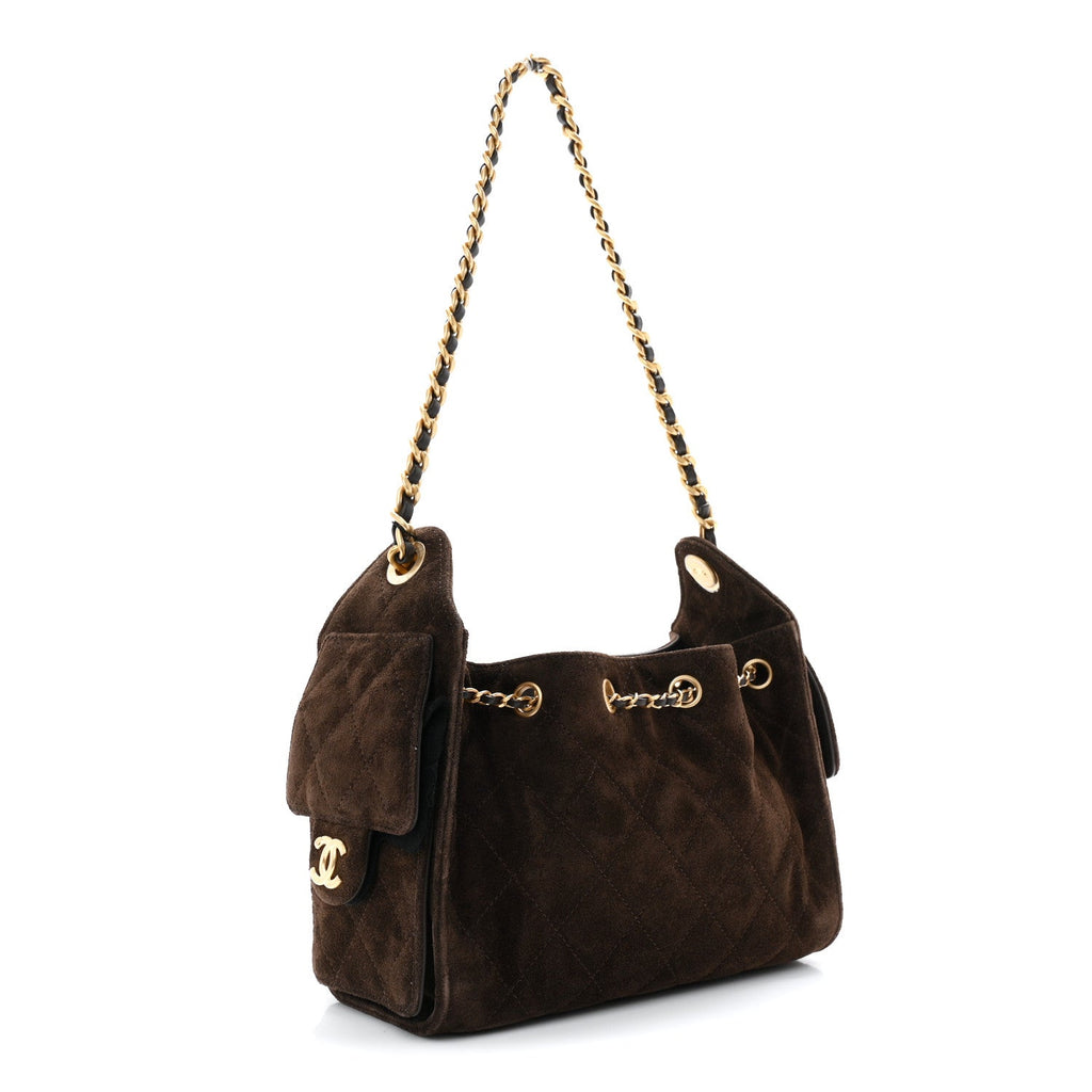 Suede Quilted Mini Chanel 25 Handbag Dark Brown