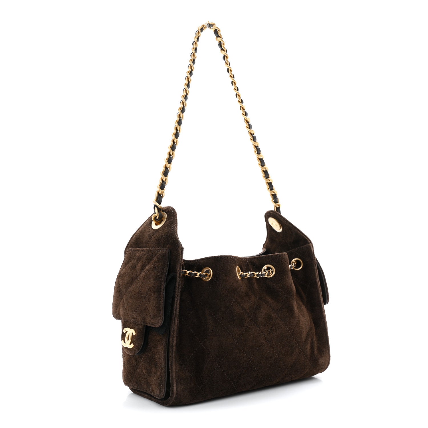 Suede Quilted Mini Chanel 25 Handbag Dark Brown