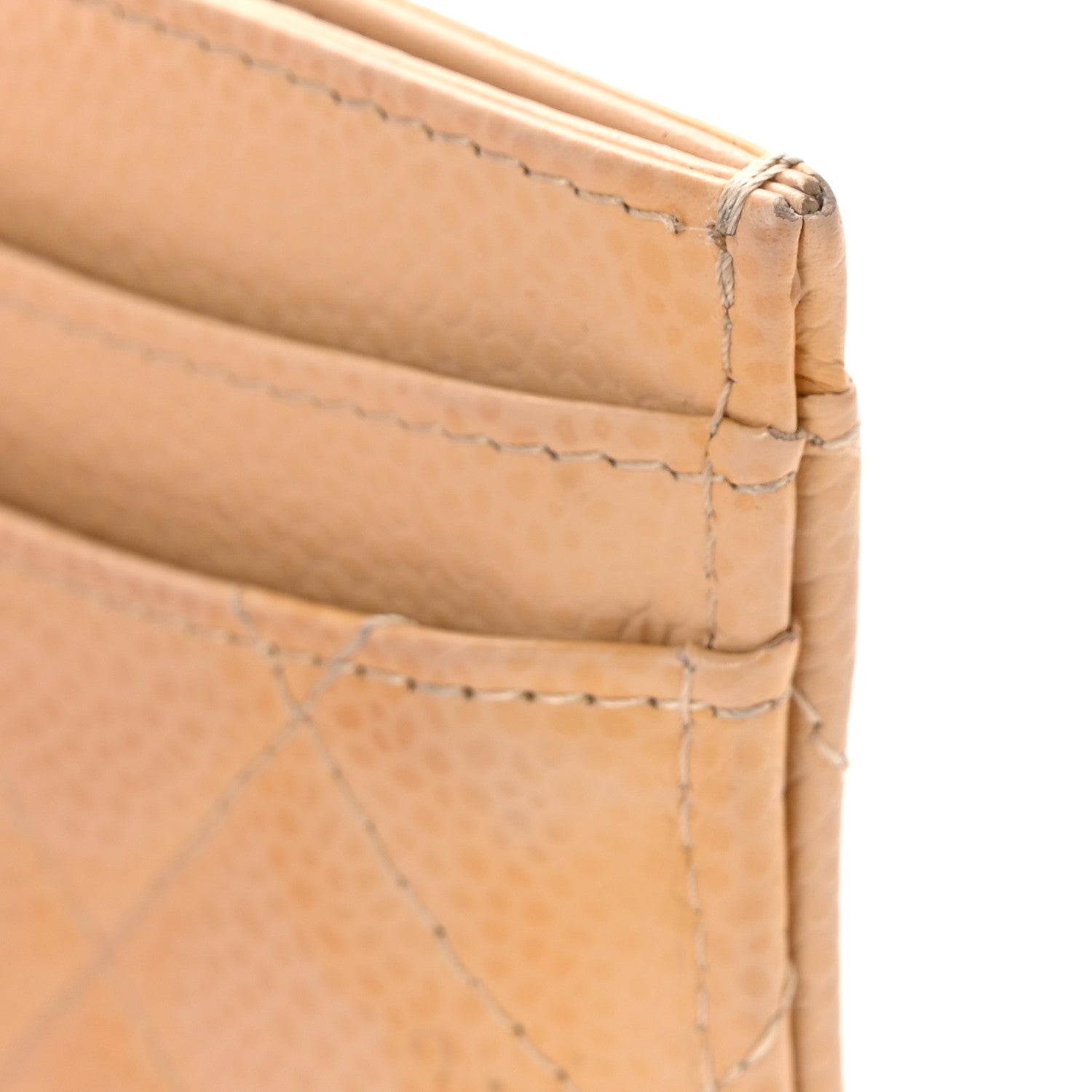 Caviar Quilted Card Holder Beige