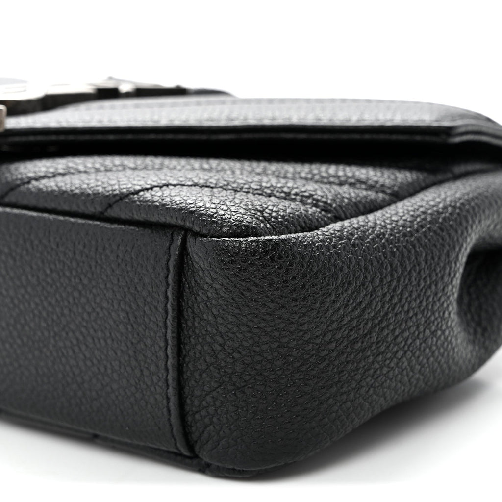 Grained Calfskin Matelasse Chevron Classic Monogram Baby Chain Bag Black
