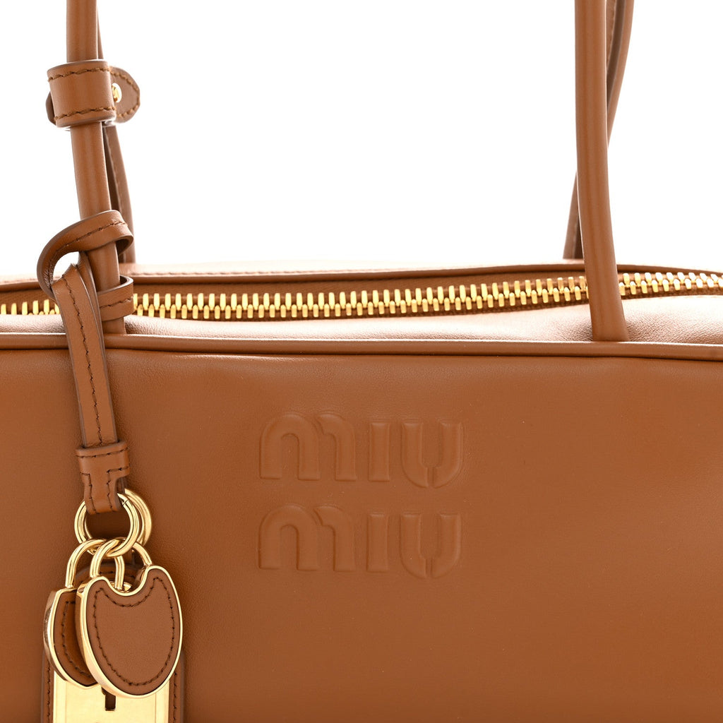 Calfskin Softy Small Beau Contrast Top Handle Bag Cognac