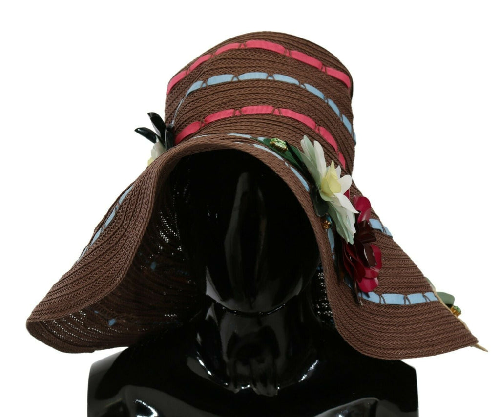 Dolce & Gabbana Brown Knitted Straw Floral Women's Hat