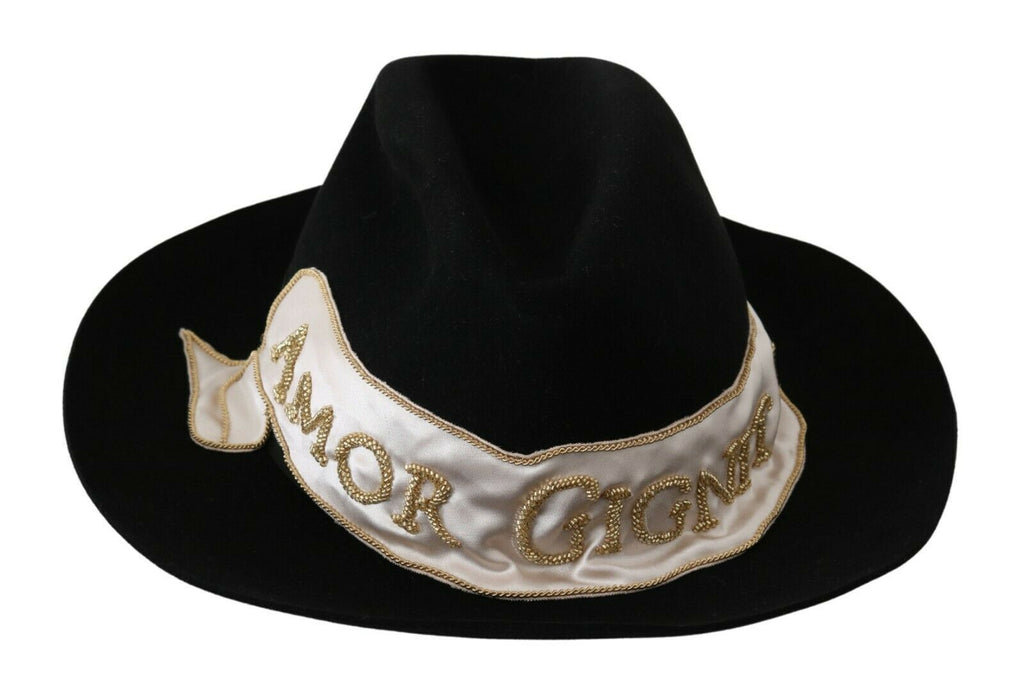 Dolce & Gabbana Black Lapin Amor Gignit Wide Brim Panama Women's Hat