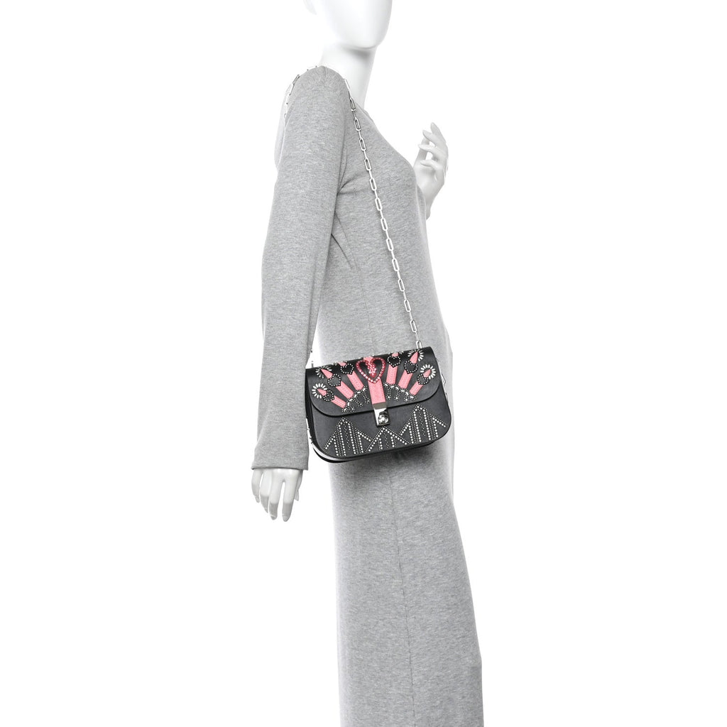 Vitello Loveblade Embellished Chain Flap Bag Black Multicolor