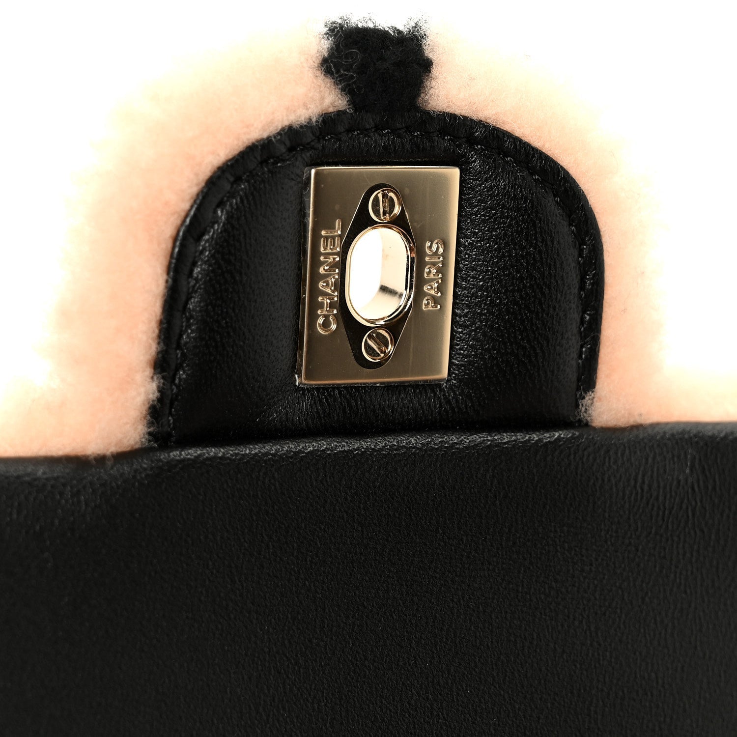 Shearling Lambskin Large Fluffy Tartan Single Flap Pink Black