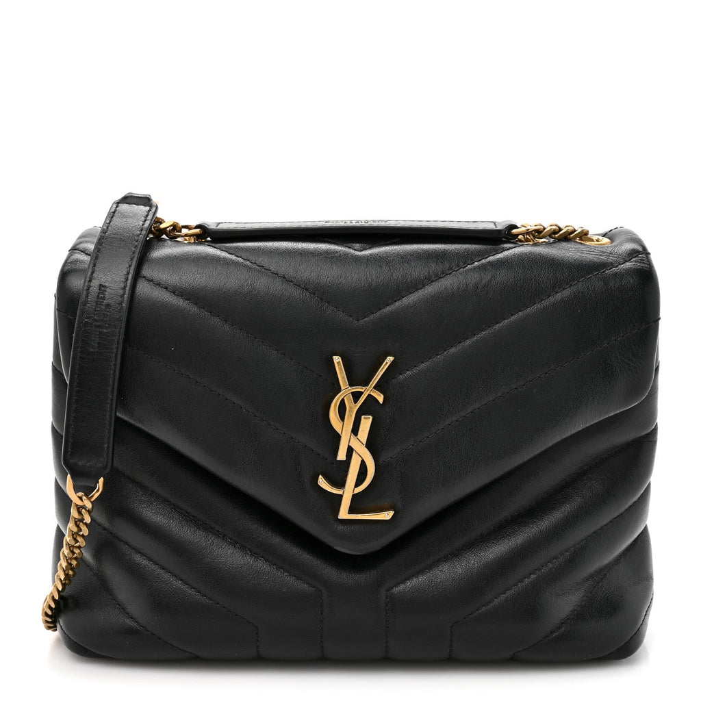 Calfskin Y Quilted Monogram Small Loulou Chain Satchel Black Black