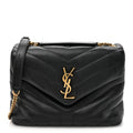 Calfskin Y Quilted Monogram Small Loulou Chain Satchel Black Black