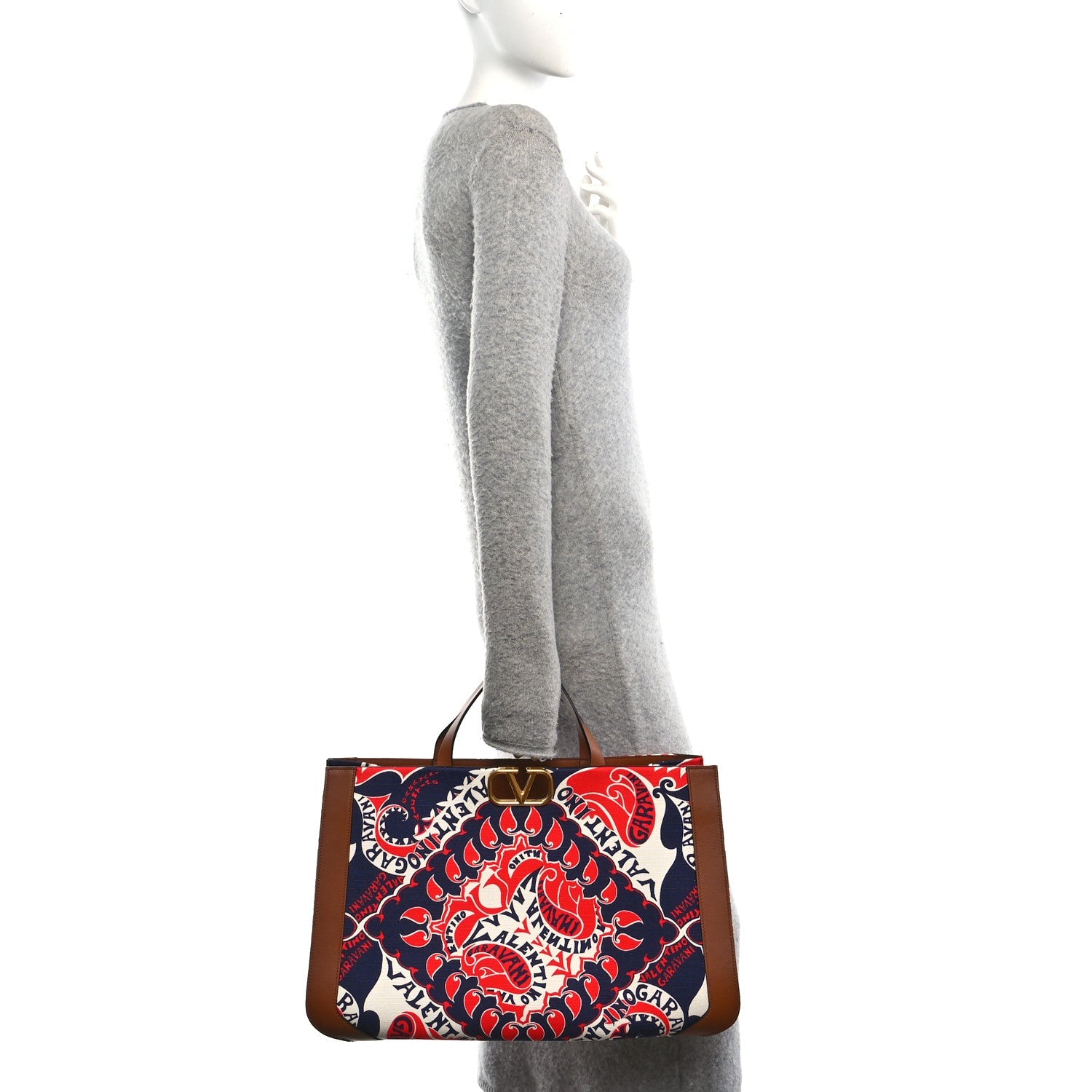 Canvas Calfskin Large Vlogo Manifesto Bandana Print Tote Red Multicolor
