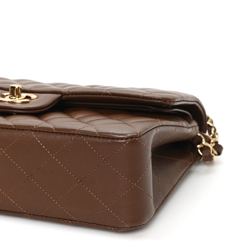 Lambskin Quilted Small Double Flap Dark Brown