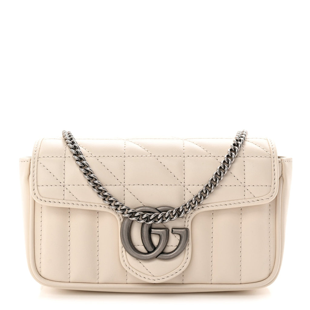 Calfskin Matelasse Aria Super Mini GG Marmont Shoulder Bag Mystic White