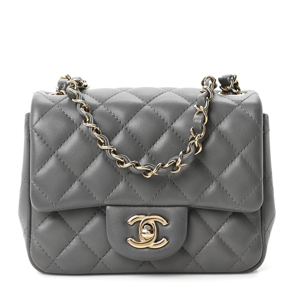 Lambskin Quilted Mini Square Flap Dark Grey