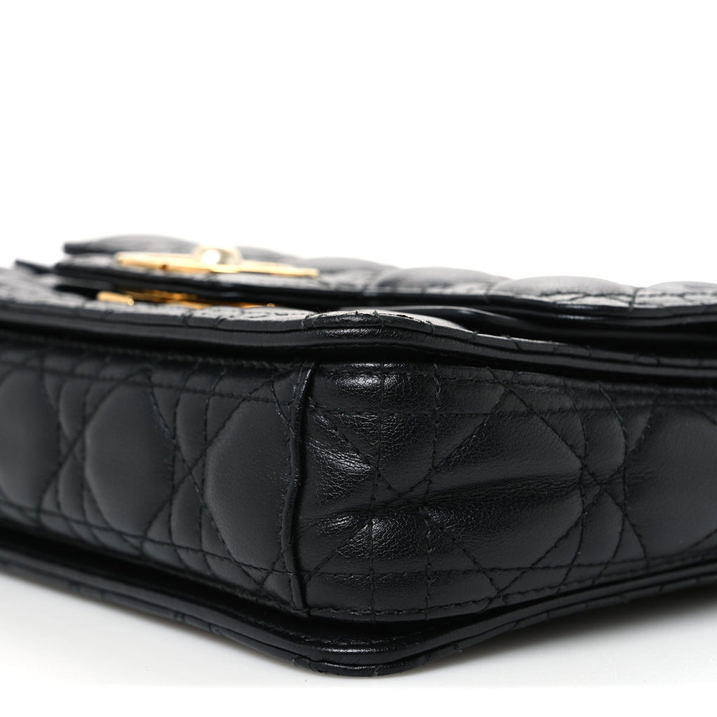 Calfskin Cannage Small Dior Jolie Top Handle Black